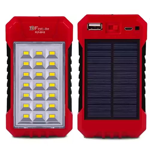 Image of Solar LED Light with Power Bank, 21 LED, 2500mAh Battery, 6V Solar Panel, USB Charging Port (Red)