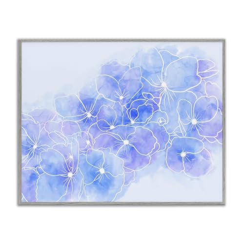 Pastel Blue Floral Outline, 24 x 30 Inch Framed Giclée Print
