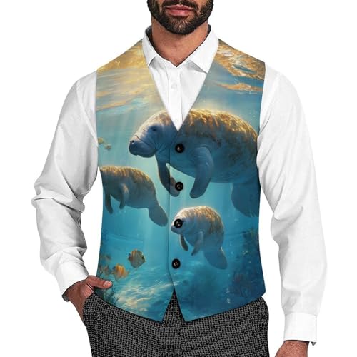 Ocean Manatee Men's Suit Vest Slim Fit Business Dress Party Pattern Waistcoat Vest Top