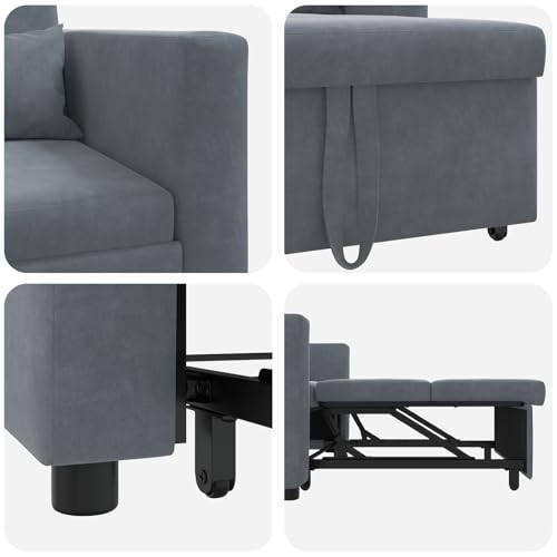 Massbinet 3-in-1 Schlafsofa Dunkelgrau Samt Relaxsessel Fernsehsessel Ruhesessel