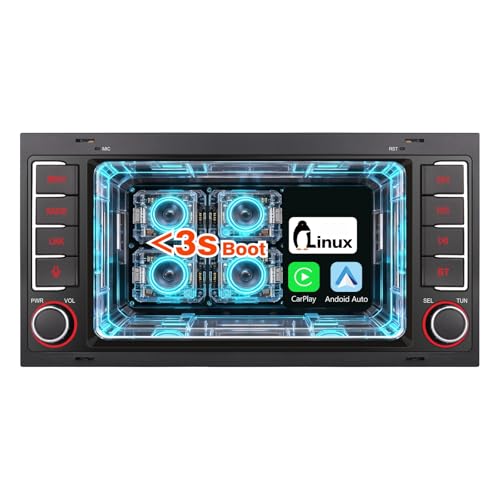 Autoradio Wireless CarPlay Android Auto, Système Linux Radio AM/FM/RDS BT 5.0 avec Écran Tactile et Bouton de Volume Physique, Démarrage Rapide, Plug and Play pour VW Touareg T5 Multivang 2004-2009