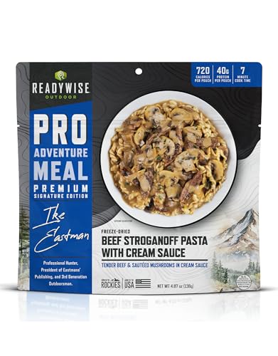 ReadyWise Outdoor Pro Adventure Meal - Beef Stroganoff Pasta with Cream Sauce, 2 Servings, 1 Pouch, 720 Calories, 40g Protein, Freeze Dried Food & Dehydrated Camping Meals, up to 5 Year Shelf Life