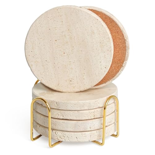 Dhfsleo Natural Travertine Marble Coasters Set of 6-4 Round