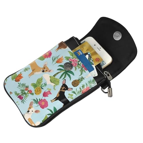 Women Ladies Girls Roomy Pockets Cell Phone Shoulder Bag Crossbody Bag Credit Card Stash Money Carrier, Water Resistant, Yoga Riding Bag - Chihuahua Dog Pineapple Art4