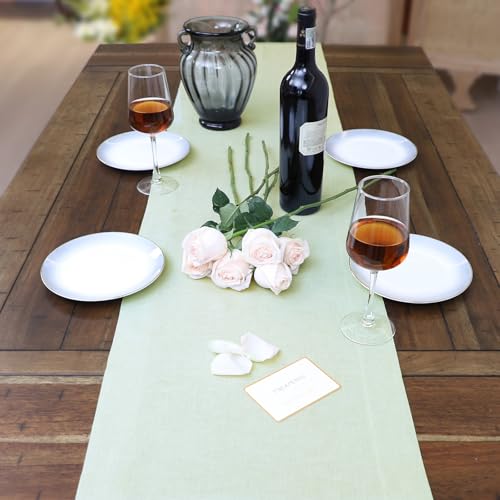 Tseapeni Linen Table Runner 72 Inches Long, 100% Natural Table Runners for Coffee Table Kitchen Dining Dresser Fall Thanksgiving Christmas New Year Holiday(Light Green,14x72) by Tseapeni - Used condition - Image 5