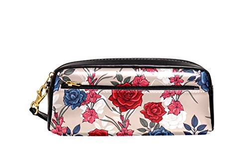 Flowers Gladiolus and Roses Pattern Portable Pouch PU Leather School Pen Case Stationary Pencil Bags Water Proof Cosmetic Bag Makeup Beauty Case