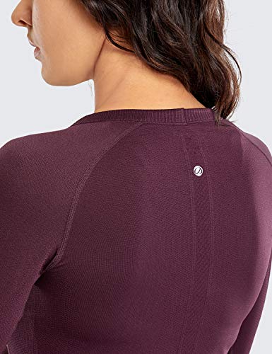 Crz Yoga Women's Seamless Athletic Long Sleeves Sports Running Shirt Breathable Gym Workout Top Dark Red-Slim Fit Medium #TOP3