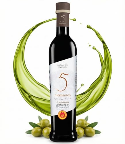 5 Elementos Gran Selección Aceite de Oliva Virgen Extra Cornicabra 500ml | Mejor AOVE Cornicabra con DOP Montes de Toledo | AOVE de Nueva Cosecha Extracción en Frío (Sin Estuche)