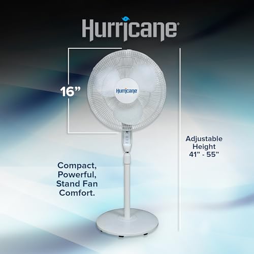 image for Hurricane Oscillating Pedestal Stand Fan for Home & Bedroom, 16