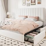 Allewie Velvet 4-Drawer White King Bed