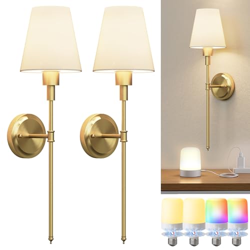 Battery Operated Wall Sconce: Set of 2 Wireless Wall Light 12000mAh