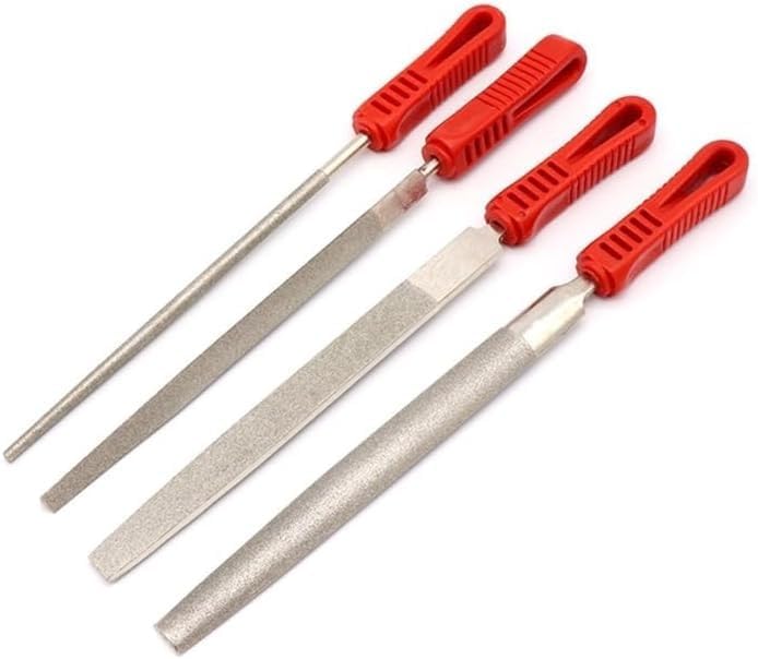 4 Pcs Diamond Coated Flat File Set 6 Inch for Glass Stone Marble Rock Bone Grinding Plastic Handle Metal Riffler Hand Tool