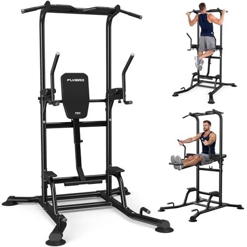 FLYBIRD Power Tower Pull Up Bar Station, Heavy Duty Dip Station with Adjustable Height, Multi-Function Pull Up Station for Home Gym Strength & Ab Work