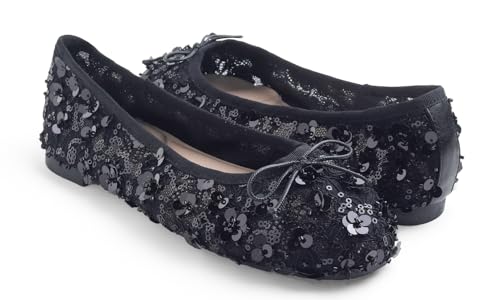 Image of FEVERSOLE Round Toe Lace Ballet Crochet Flats Women's Comfy Breathable Shoes