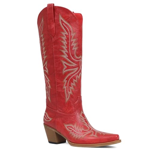 Tscoyuki Women's Cowboy Boots Western Knee-High Snip Toe