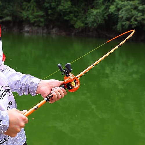 Sougayilang Fishing Rod and Reel Combo,High Performance Spinning & Baitcaster Combo, 2-Piece IM7 Graphite Travel Rod, EVA Handle, Bass Fishing Kit for Beginners