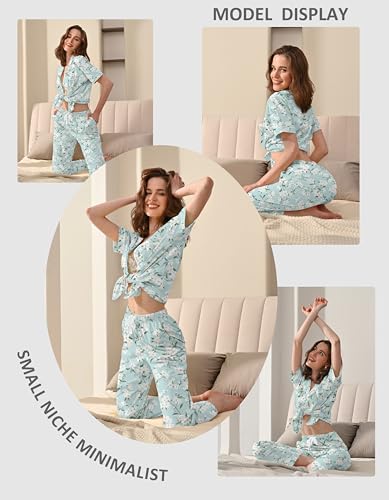 Image of NAP BOUND 100% Cotton Women's Pajama Sets Short Sleeve Button Down Soft Pjs 2 Piece Lounge Set with Pocket Nightwear XS-XXL
