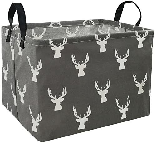 KUNRO Rectang Deer Storage Basket Gift Shelf Basket Storage Bin, Nursery Basket Organizer Box for With Handles for Room Deco (Grey deer)