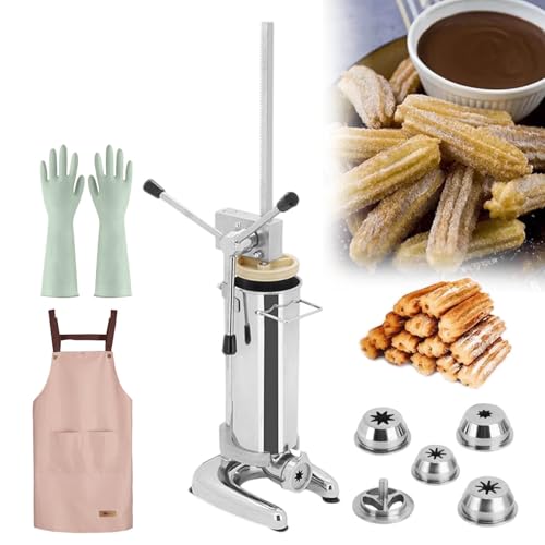 Relleno manual de churro, fabricante vertical de donas español, con 4 pares de guantes, 5 moldes y 1 delantal, gran capacidad y tamaño compacto, adecuado para hoteles, cafeterías y panaderías, fácil
