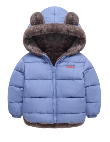 2T Baby Boys Coats Girls Winter Outfits Double Sided Wearable Fleece Faux Fur for Kids Toddler Thicken Jacket Ear Hood Outerwear Unisex Baby Girls' Outerwear Jackets (19201-SYCXTZ-Blue, 100)