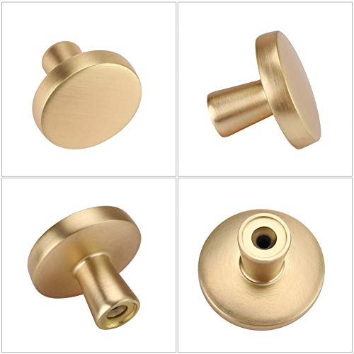 Homdiy 25 Pack Gold Cabinet Knobs Round Brushed Brass Kitchen Knobs Zinc Alloy Dresser Knobs Metal Cabinet Handles For Drawer Desk Cabinets Cupboard #TOP1