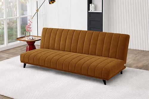Image of Rosebell- Velvet Fabric Sofa Cum Bed 3-Seater Foldable Convertible Sofa, Modern Tufted Design Couch for Living Room, Guest Room & Office Golden Color