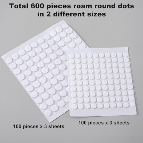 Joez Wonderful 6 Sheets Foam Adhesive Dots, 600 Pcs Total Sticky Double Sided Adhesive Foam, 3D Mini Foam Stickers for Art Crafts, Glue Dots for Scrapbooking, 2 Sizes (0.31in/8mm, 0.39in/10mm)