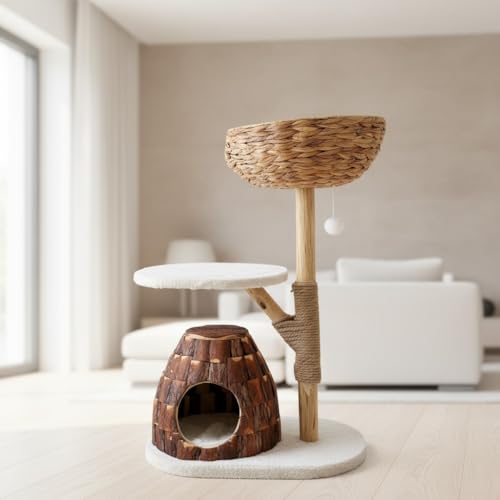 Árbol para Gatos Grande con Ramas Naturales y Casa miniatura 1
