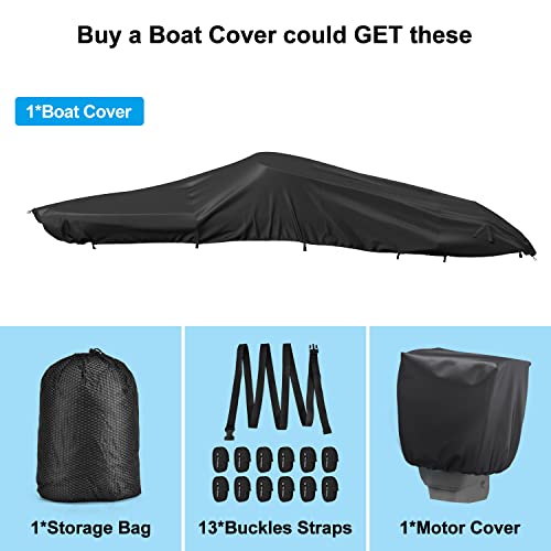 Mrrihand Trailerable Boat Cover Waterproof With Motor Cover, Heavy Duty Uv Resistant Marine Grade Polyester, Fits V-Hull, Tri-Hull, Runabout Boat (Length: 17'-19‘, Beam Width: Up To 96") (Black) #TOP5