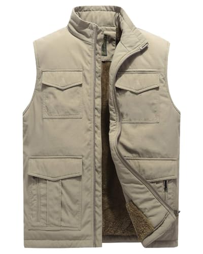 Image of Vcansion Mens Outerwear Lightweight Padding Puffer Vest Winter Warm Gilet Khaki US 2XL/Asian 6XL