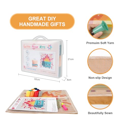 Image of QIONG MENG Latch Hook Kits for Adults, DIY Dumpster Fire Pattern Pillow Cover Kit Needlework Cushion Cover Hand Craft Crochet for Home Sofa Decorations 17 x 17 Inch