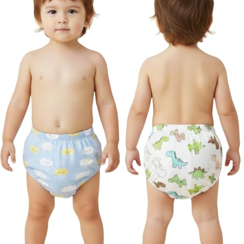 Image of Bembika Baby Training Pant Soft Cotton Reusable Potty Training Pants For Kids Leak-Resistant, Padded Underwear For Babies To Support Diaper Free Transition (M Size For 12-18 Months Pack Of 2)