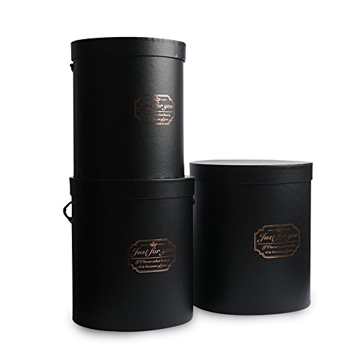 BBC Luxury Cylindrical Packaging Flower Paper Box With Lid Set/3 (S/M/L) (Black)