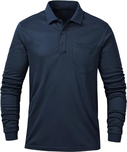 Tyhengta Men's Polo Shirt Long Sleeve Quick Dry Athletic Performance Shirts Pique Golf Shirt