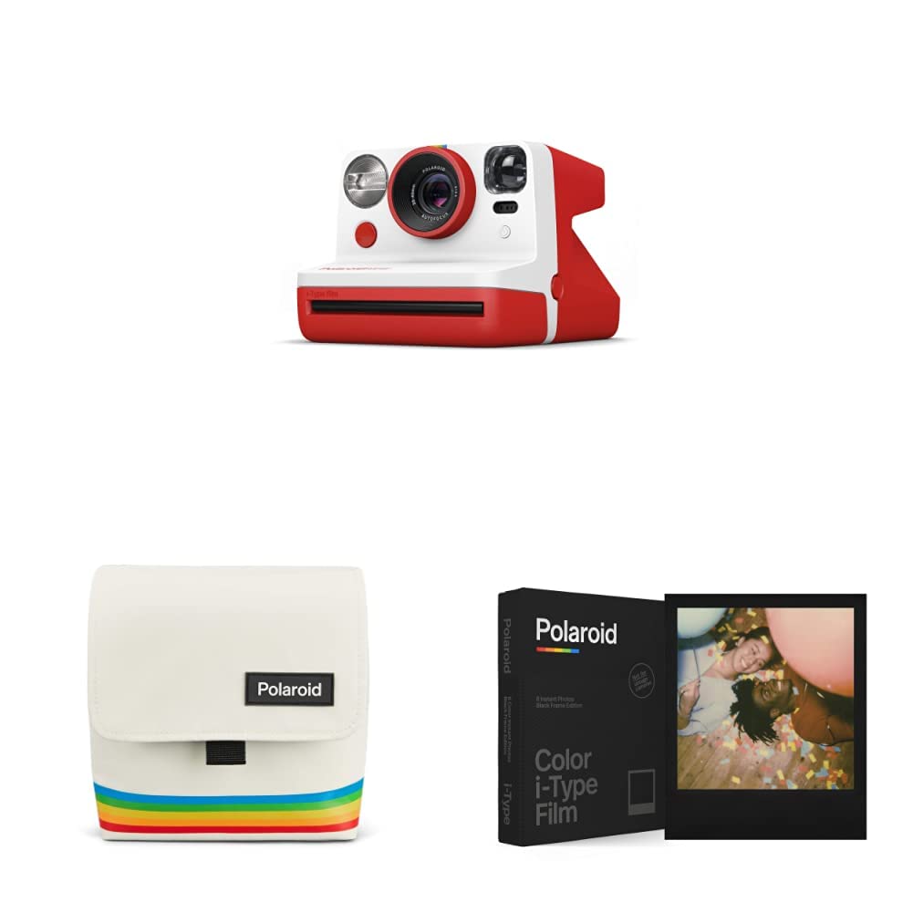 Polaroid9032 - Polaroid Now Instant Camera i-Type - Red + Polaroid - 6057 - Camera bag Polaroid Now - White + Polaroid - 6019 - Color film for i-Type - Black Frame Edition