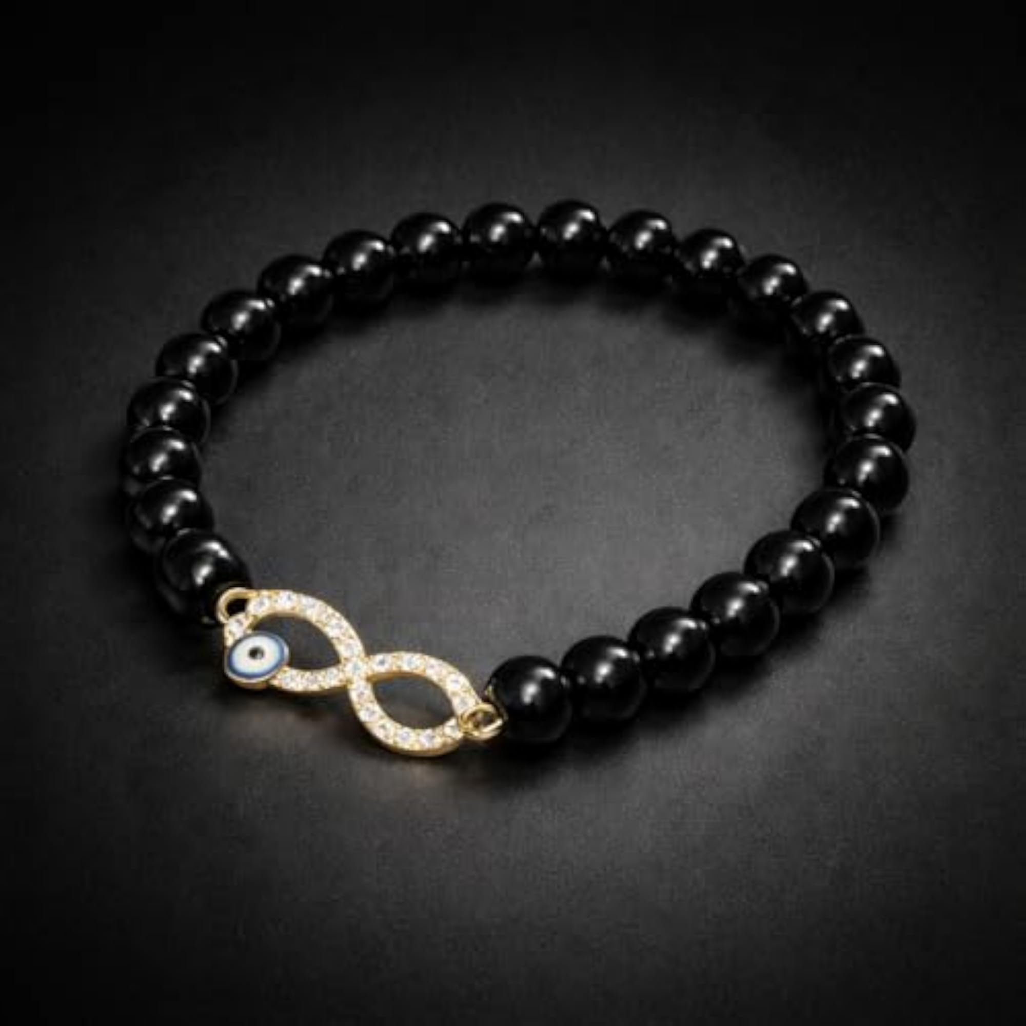 Black Beads Evil Eye Infinity Bracelet for Men & Women