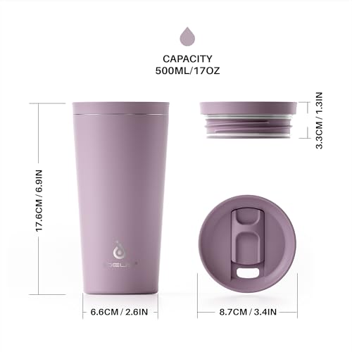 Ideus 17 oz Travel Coffee Mug, Double Wall Vacuum Stainless Steel Insulated Coffee Tumbler With Lid, Splash-Proof & Cup Holder Friendly, Keeps Drinks Hot/Cold, Dishwasher Safe, Purple