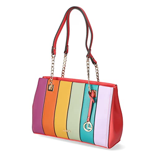 L.CREDI Damen Tasche Shopper Schultertasche Umhängetasche Klara Shopper Synthetik gestreift Handtasche Tasche Cover