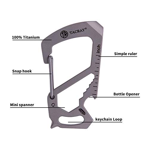 Tacray Titanium Carabiner Keychain Clip, Anti-Lost Key Holder, Quick Released Backpack Clasps/Hook With Multitools Of Bottle Opener And Mini Ruler For Edc #TOP2