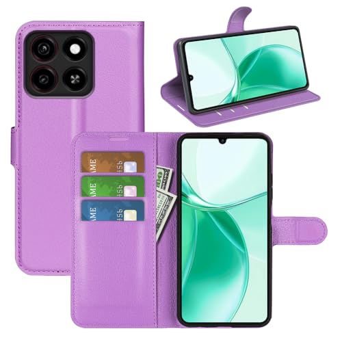 Fertuo Hülle für ZTE Blade A55 / A35, Handyhülle Leder Flip Hülle Tasche mit Standfunktion, Kartenfach, Magnetschnalle, Silikon Bumper Schutzhülle Cover für ZTE Blade A55 / A35, Lila
