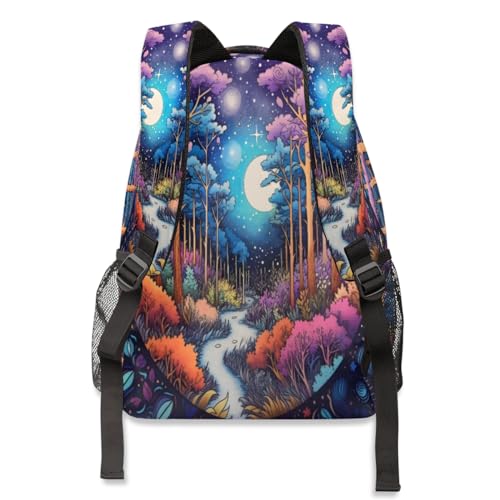 Sac à dos d'école robuste grand volume imprimé paysage forêt 3D
