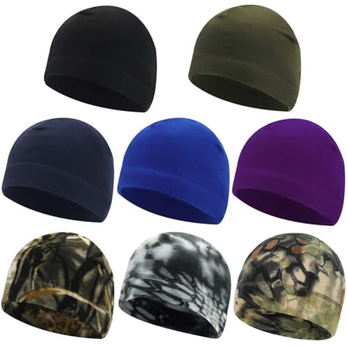 ZUYYON 8 Pcs Winter Watch Skull Caps Warm Tactical Polar Fleece Beanie Hat Windproof Unisex Skull Cap for Running Cycling(Chic Style)