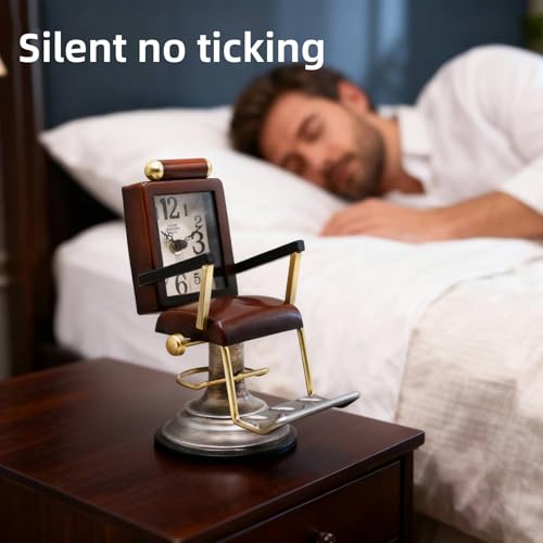 YOUKI Bronze Barber Chair Desk Clock,Hairdresser Hairstylist Gift Ideas,Unique Table Clock Battery Powered,Home Decor Ideal for Office Hotel Cafe Bedroom - Image 5