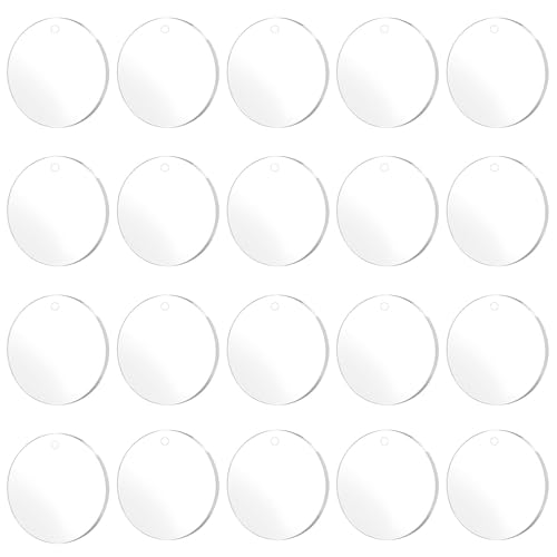 20 Piezas 5cm Discos Acrilicos Transparente con Agujero, Placa Acrílica, Discos Acrílicos Redondos para Pintura, Artesanía de DIY Colgantes Decorativos
