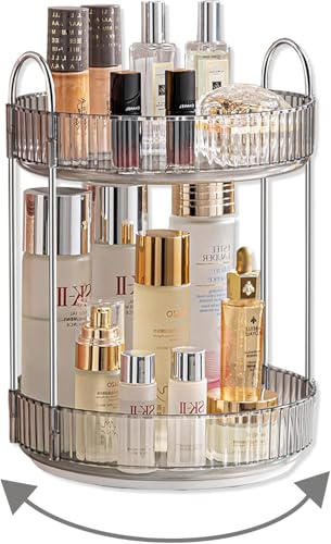 Image of Xmart India 360 Rotating Makeup Organizer - Transparent Cosmetic & Skincare Storage Rack for Dressing Table Lipstick, Perfume, Beauty Accessories & Bathroom Counter Organizer (2 Layer, Clear)