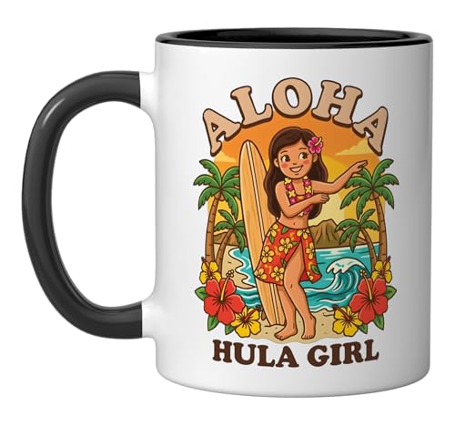 Retro Hawaii Hula Girl Aloha Surfboard Mug