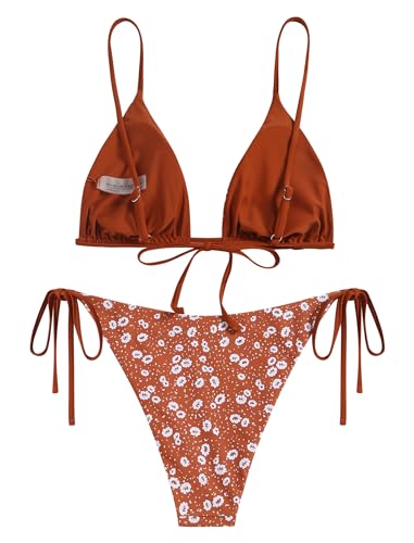 Image of ZAFUL Women's Triangle Bikini Floral String Bikini Set Two Piece Swimsuit Bathing Suits