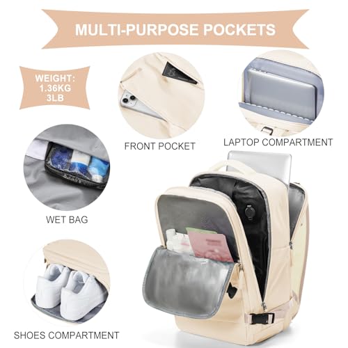 Image of coowoz Vacuum Backpack Travel with Pump,Travel Backpack with Vacuum System For Women Men,Carry On Backpack,Hiking Backpack Waterproof Outdoor Sports Rucksack Casual Daypack,30L(Vacuum pump),Beige