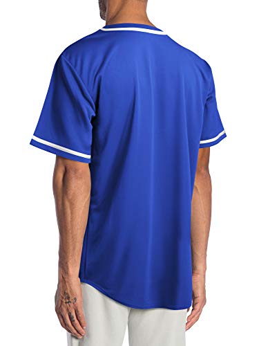 Hat and Beyond Mens Baseball Jersey Stripe Button Down Shirts Team Sports Uniforms (Medium,1DL01_Royal Blue)