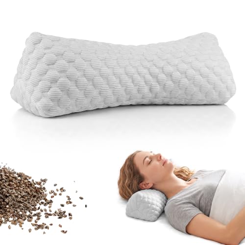 LUMVORA Buckwheat Cervical Pillow, Adjustable Neck Support Pillow for Sleeping, Organic Buckwheat Hull Pillow, Firm Breathable Neck Roll Pillow with Removable Cover for Back and Side Sleepers